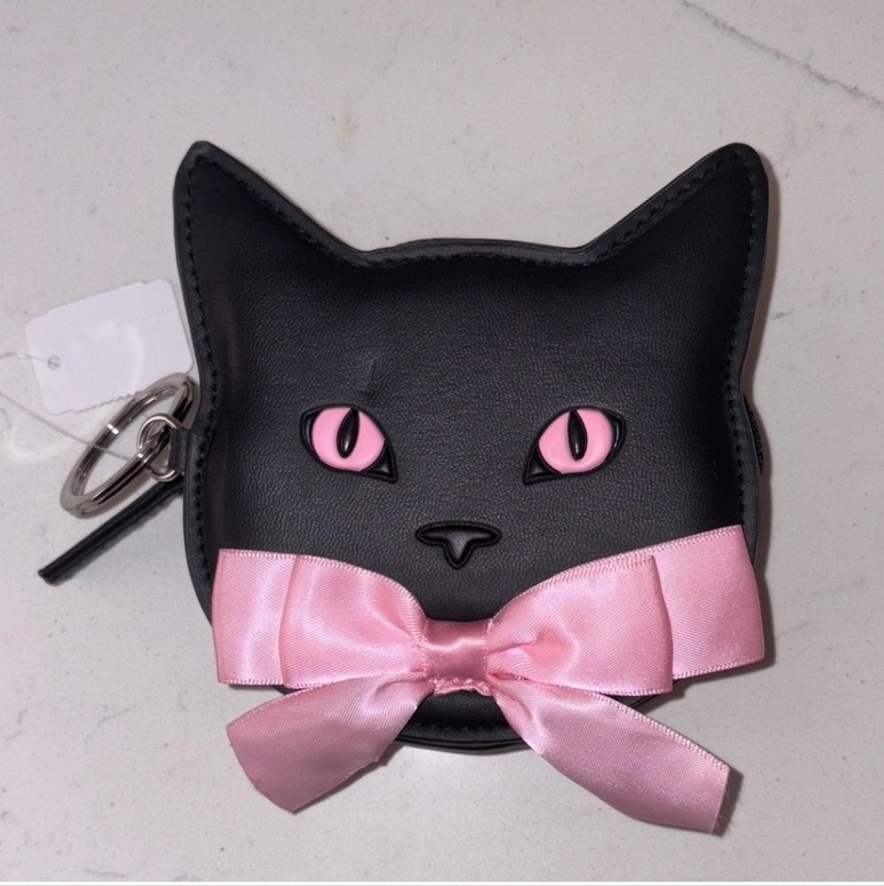 🐈‍⬛NWT BATH & BODY WORKS BLACK CAT 🐈‍⬛WITH PINK BOW🎀 COIN PURSE 🐈‍⬛🎀🐈‍⬛🎀